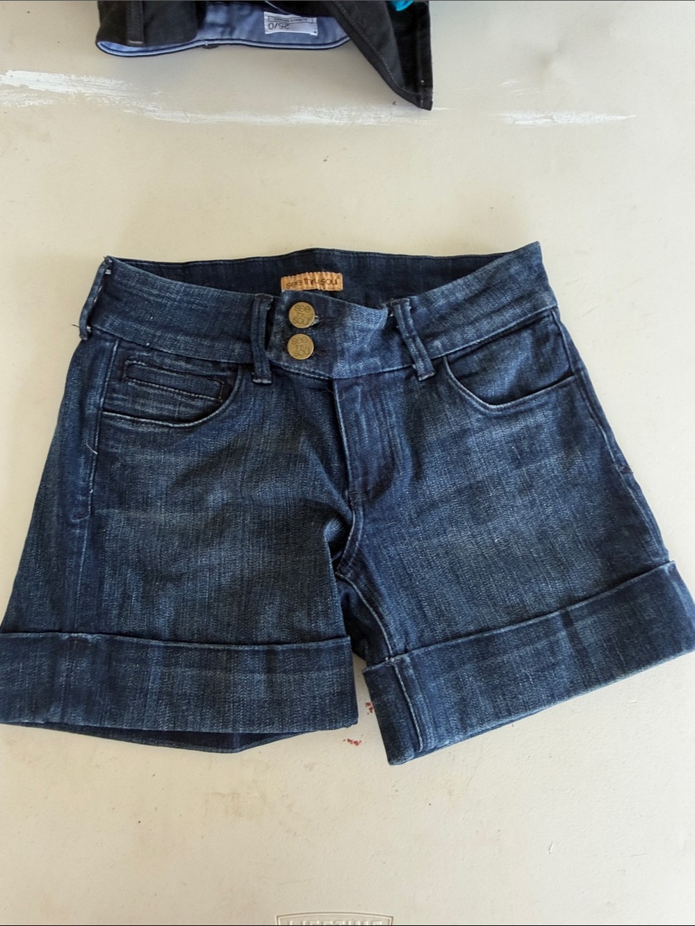 See Thru Soul Dark Blue Cuffed Denim Shorts